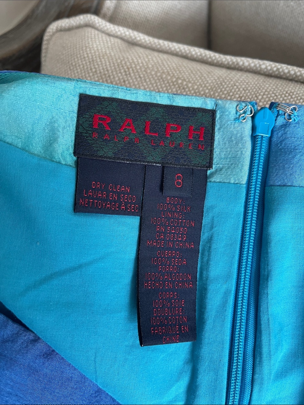 Ralph Lauren Y2K Blue and Teal Tie-Dye Silk lined Skirt - Picture 4 of 8